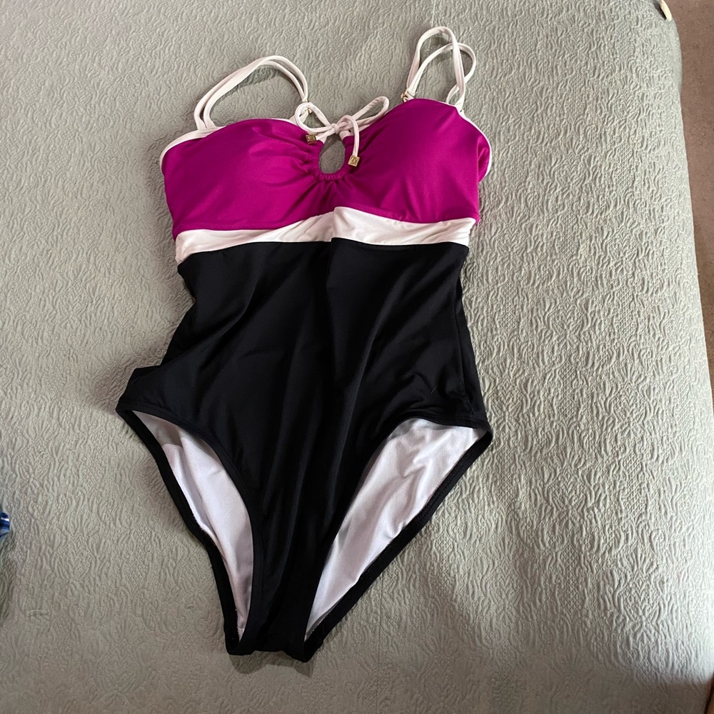 Anne Cole swimsuit black magenta and white size 10